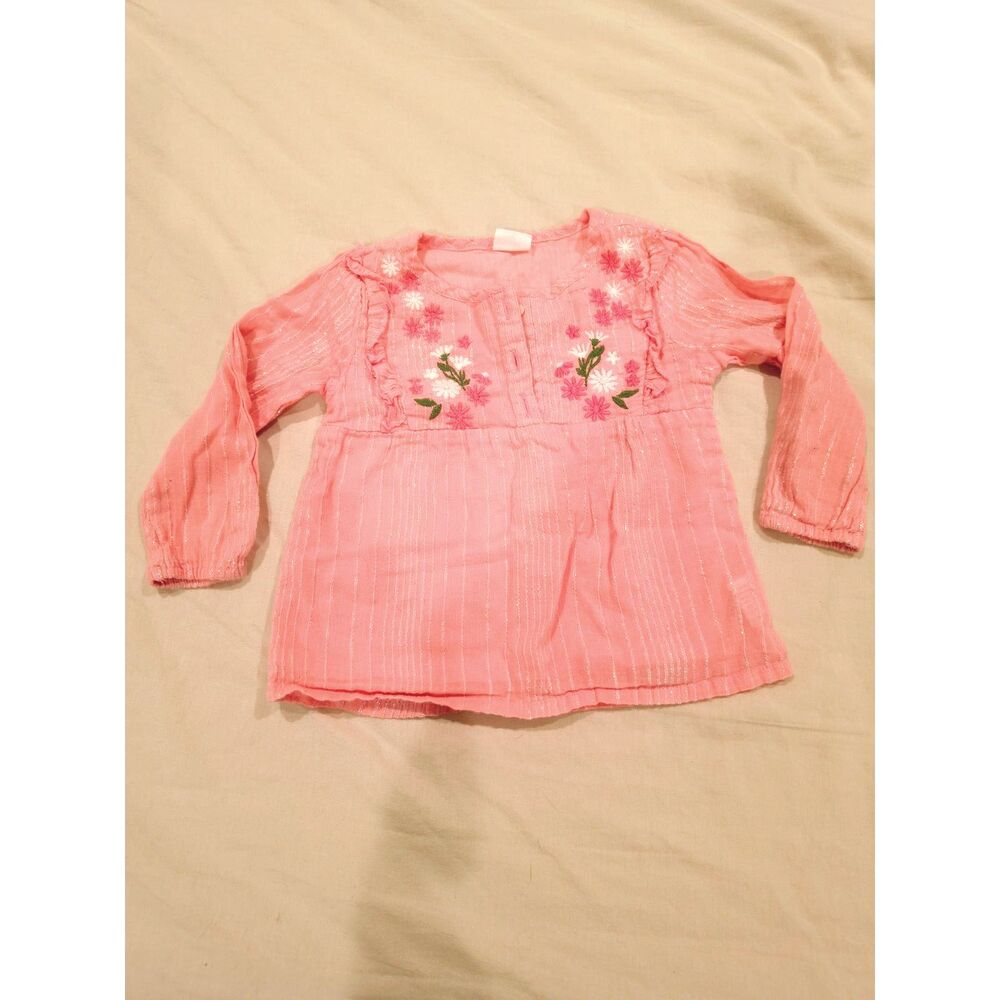 Pink Embroidered Cotton Toddler Kurti Top – 12–18 Months